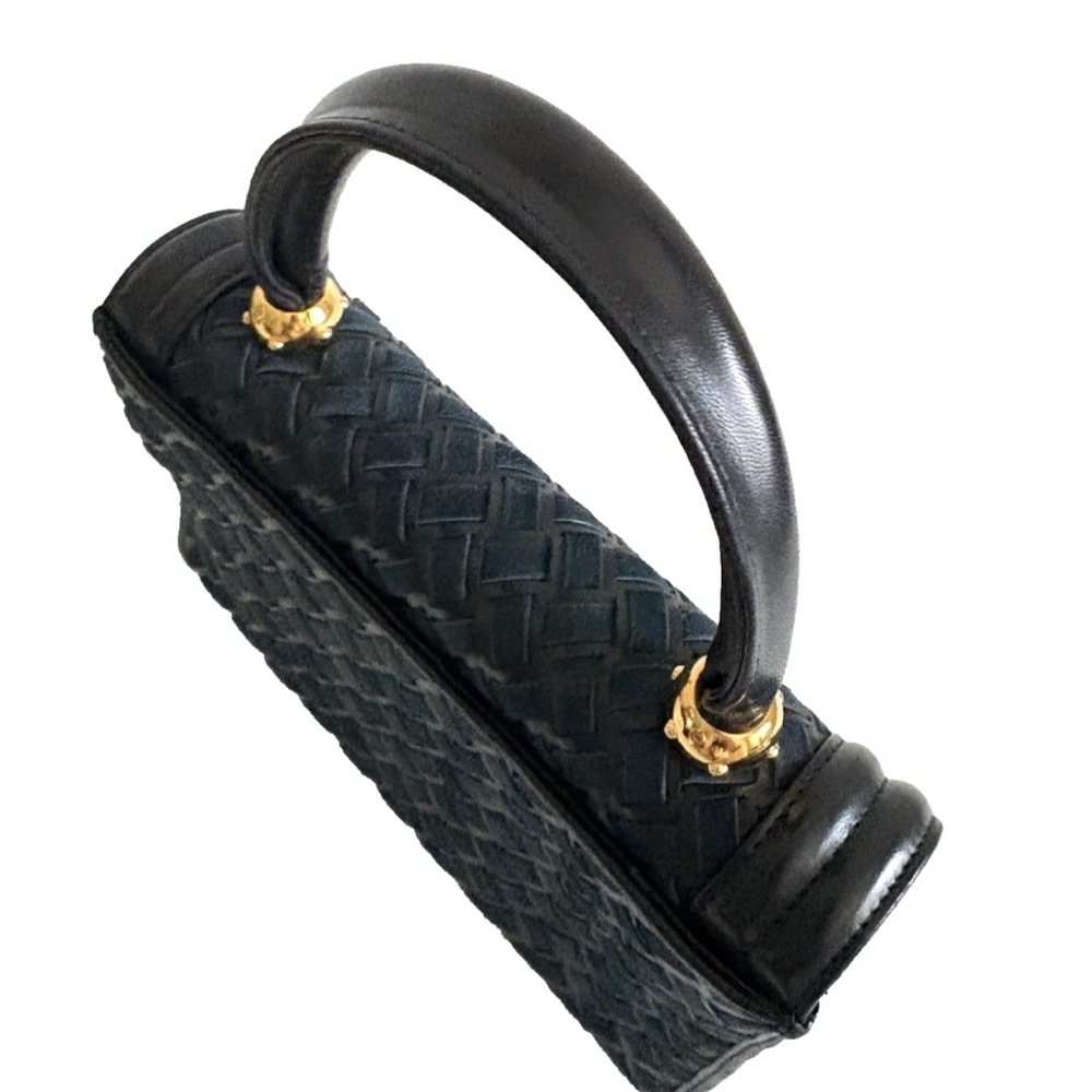Vintage Bally top handle quilted leather navy Crossbody handbag from Japan - Picture 12 of 16